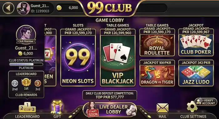 99 Club Game interface image