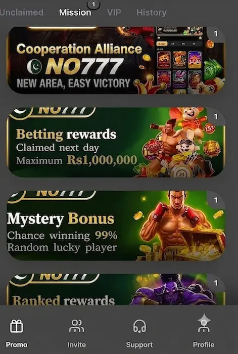 NO777 Game interface image